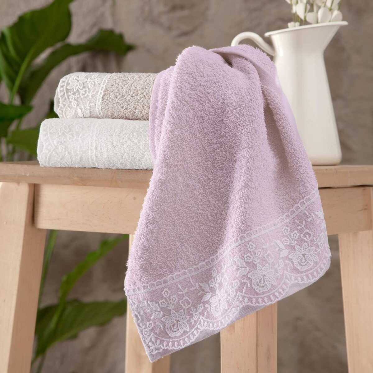 Maxstyle Violet Cotton Laced 3 Piece Kitchen Towel 30x50 cm