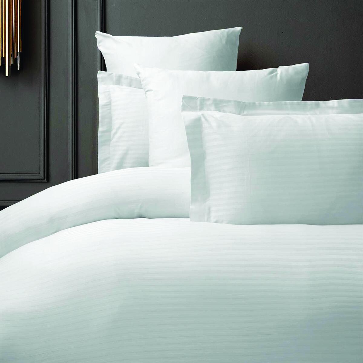 Satin Striped White Double Duvet Cover Set