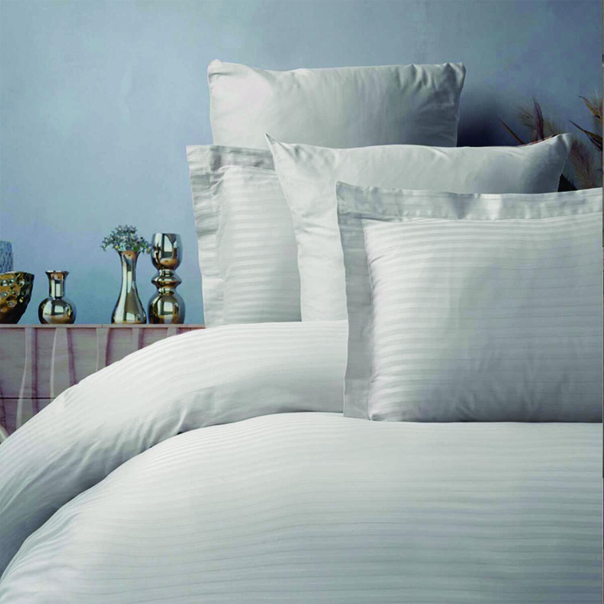 Satin Striped Gray Double Duvet Cover Set