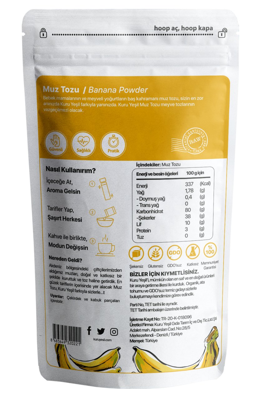 Kuru Yeşil Natural Banana Powder 100 g