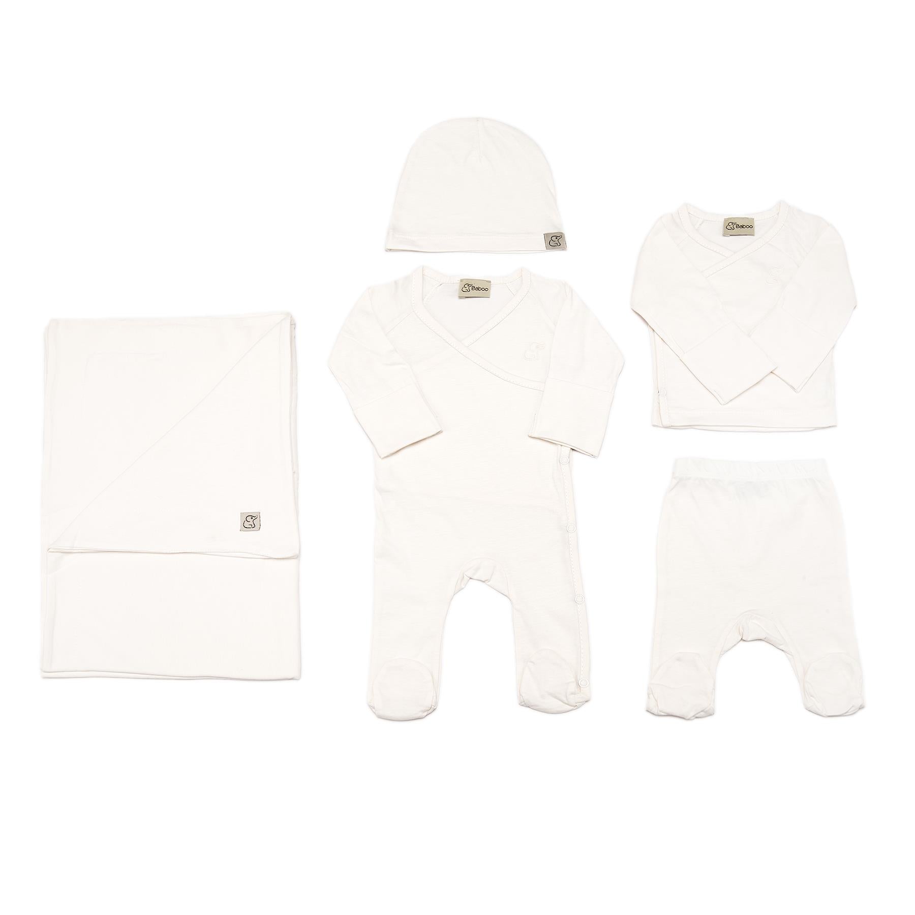 Newborn Organic Cotton Hospital Release Set of 5 Cream - EFENDINA PAZAR - BABOO - 8691810001848