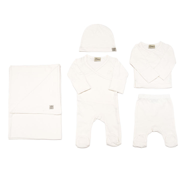 Newborn Organic Cotton Hospital Release Set of 5 Cream - EFENDINA PAZAR - BABOO - 8691810001848