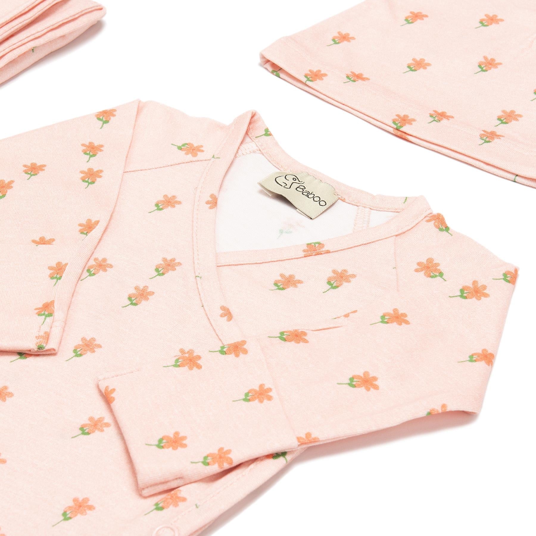 Newborn Patterned Organic Cotton Hospital Release Set of 5 Pink - EFENDINA PAZAR - BABOO - 8691810021983