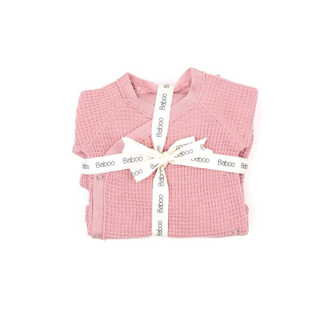 Newborn Waffle Organic Cotton 4 - Piece Hospital Release Set Pink - EFENDINA PAZAR - BABOO - 8682291000741