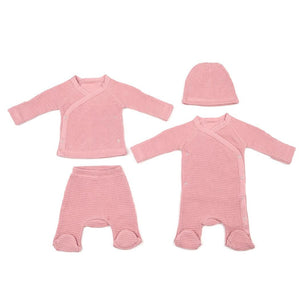 Newborn Waffle Organic Cotton 4 - Piece Hospital Release Set Pink - EFENDINA PAZAR - BABOO - 8682291000741