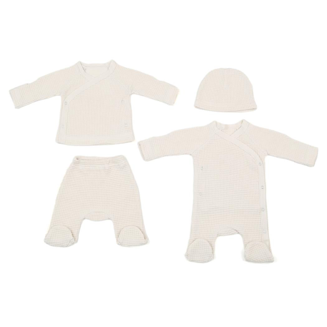 Newborn Waffle Organic Cotton Set of 4 Hospital Release Cream - EFENDINA PAZAR - BABOO - 8682291000772