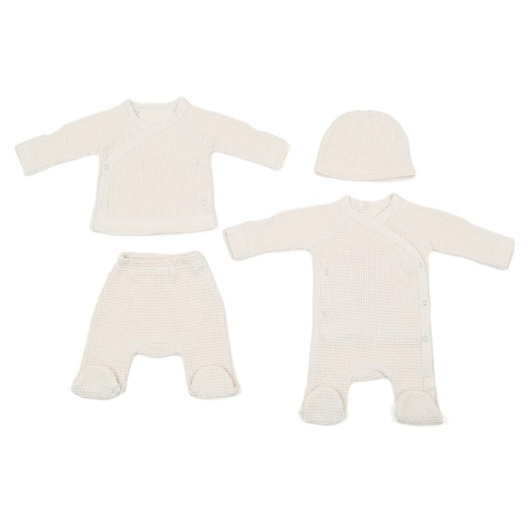 Newborn Waffle Organic Cotton Set of 4 Hospital Release Cream - EFENDINA PAZAR - BABOO - 8682291000772