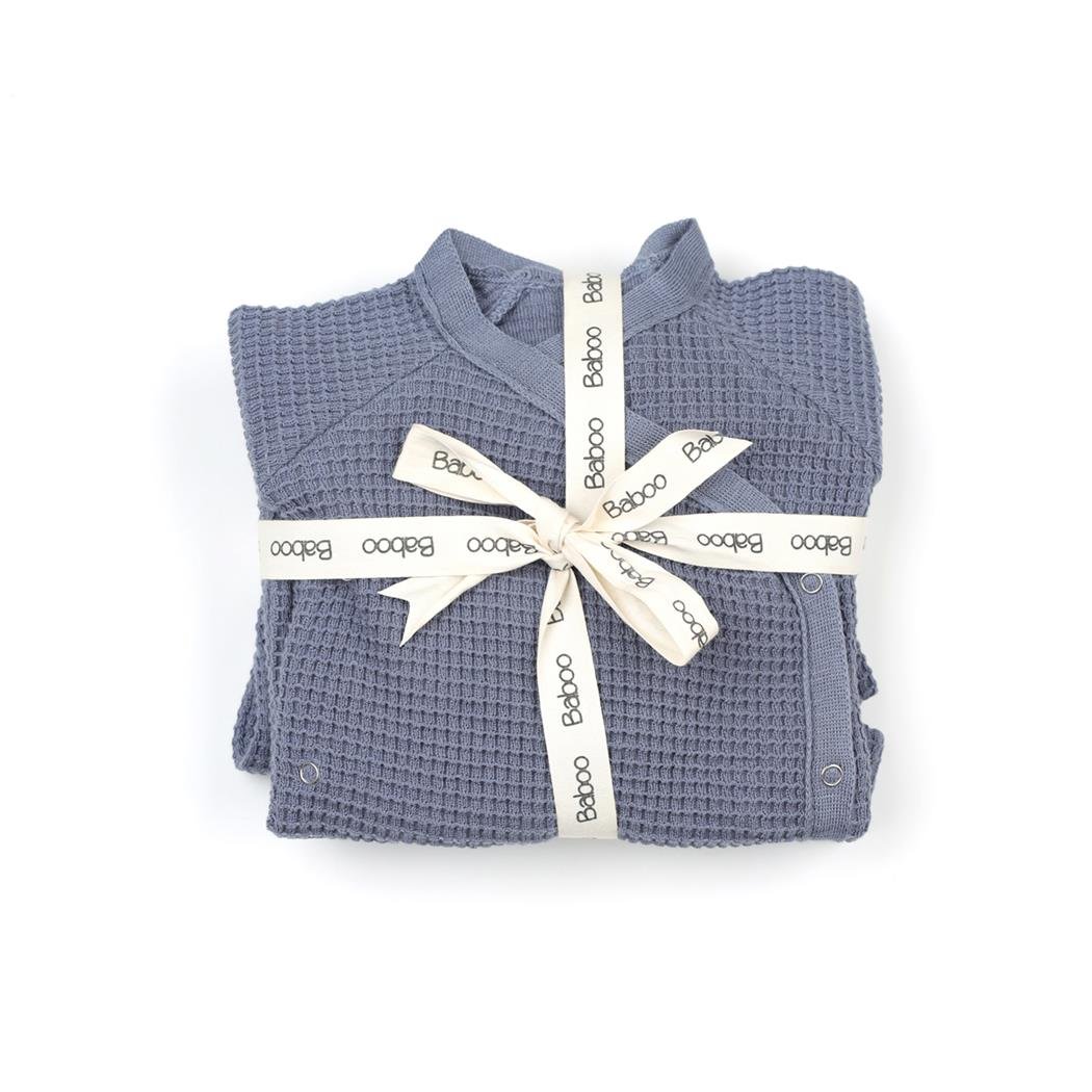 Newborn Waffle Organic Cotton Set of 4 Hospital Released Blue - EFENDINA PAZAR - BABOO - 8682291000765