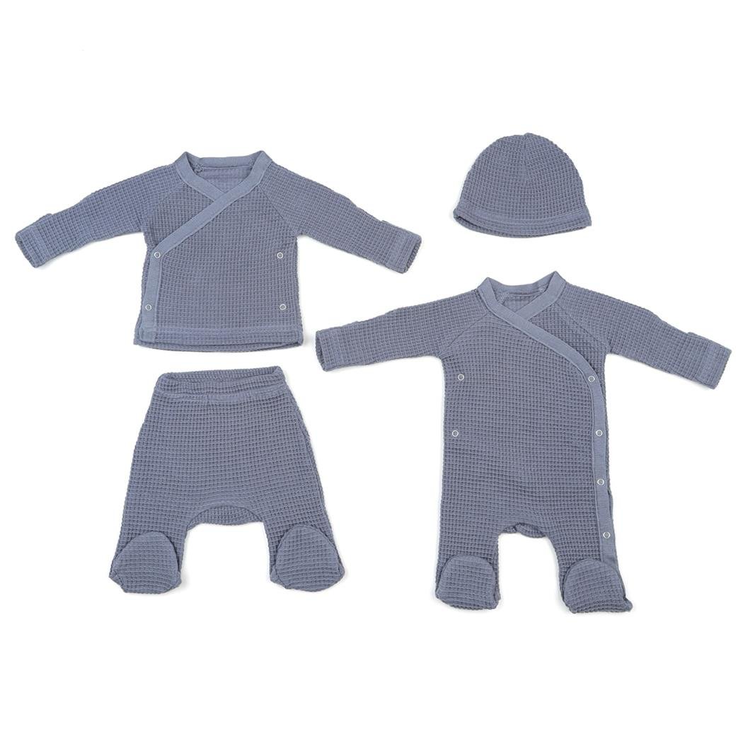 Newborn Waffle Organic Cotton Set of 4 Hospital Released Blue - EFENDINA PAZAR - BABOO - 8682291000765
