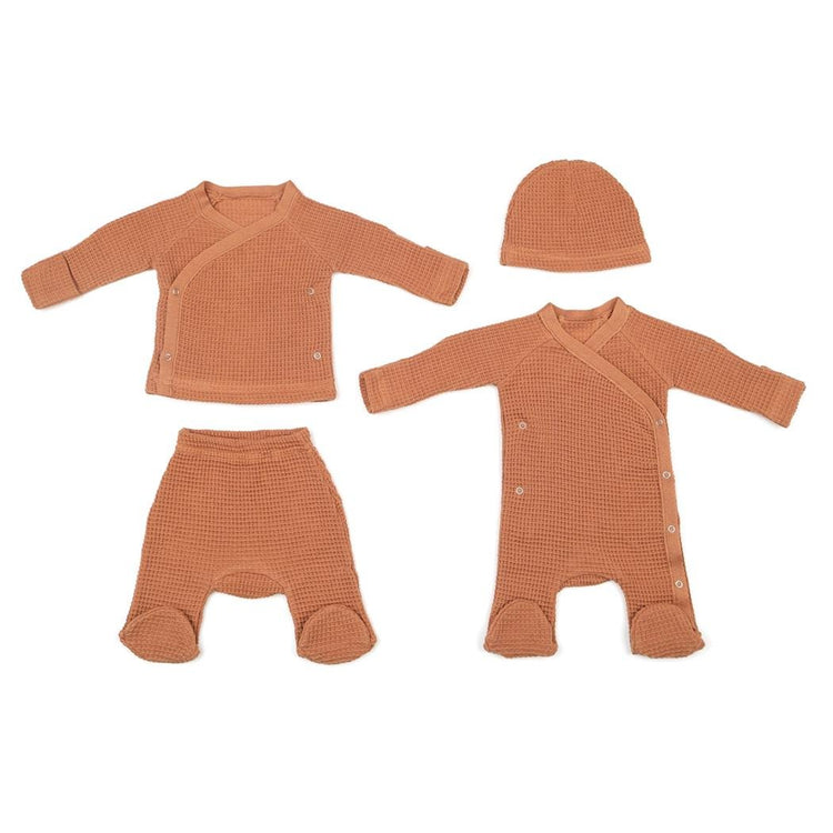 Newborn Waffle Organic Cotton Set of 4 Hospital Released Brown - EFENDINA PAZAR - BABOO - 8682291000758