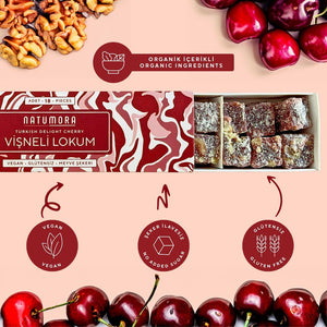No Sugar Added Cherry &amp; Walnut Turkish Delight 180g - EFENDINA PAZAR - NATUMORA - 