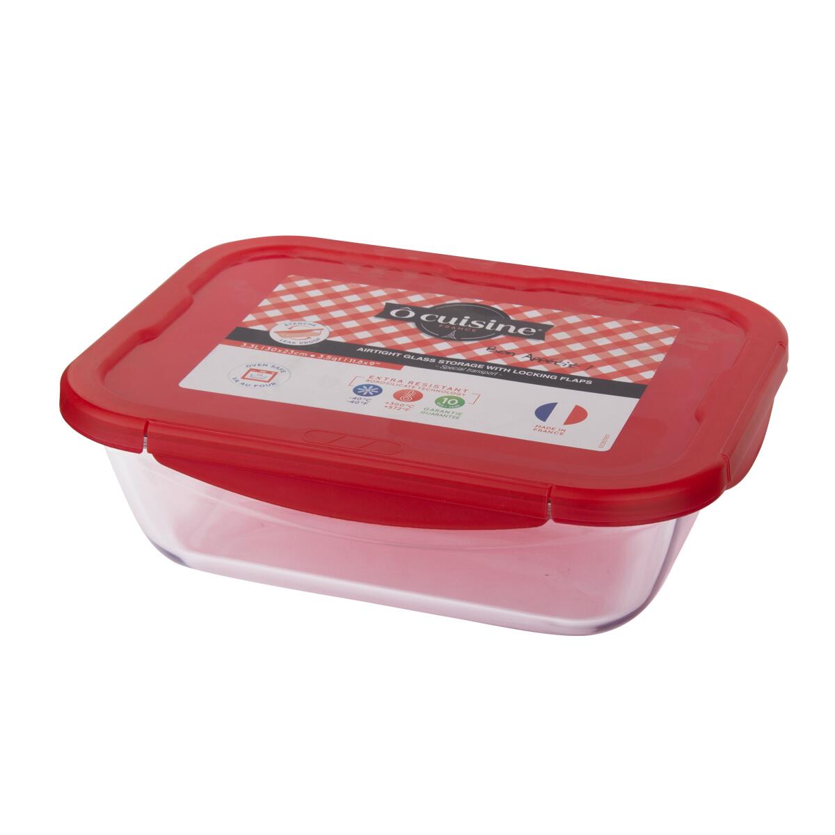Red Square Glass Storage Container