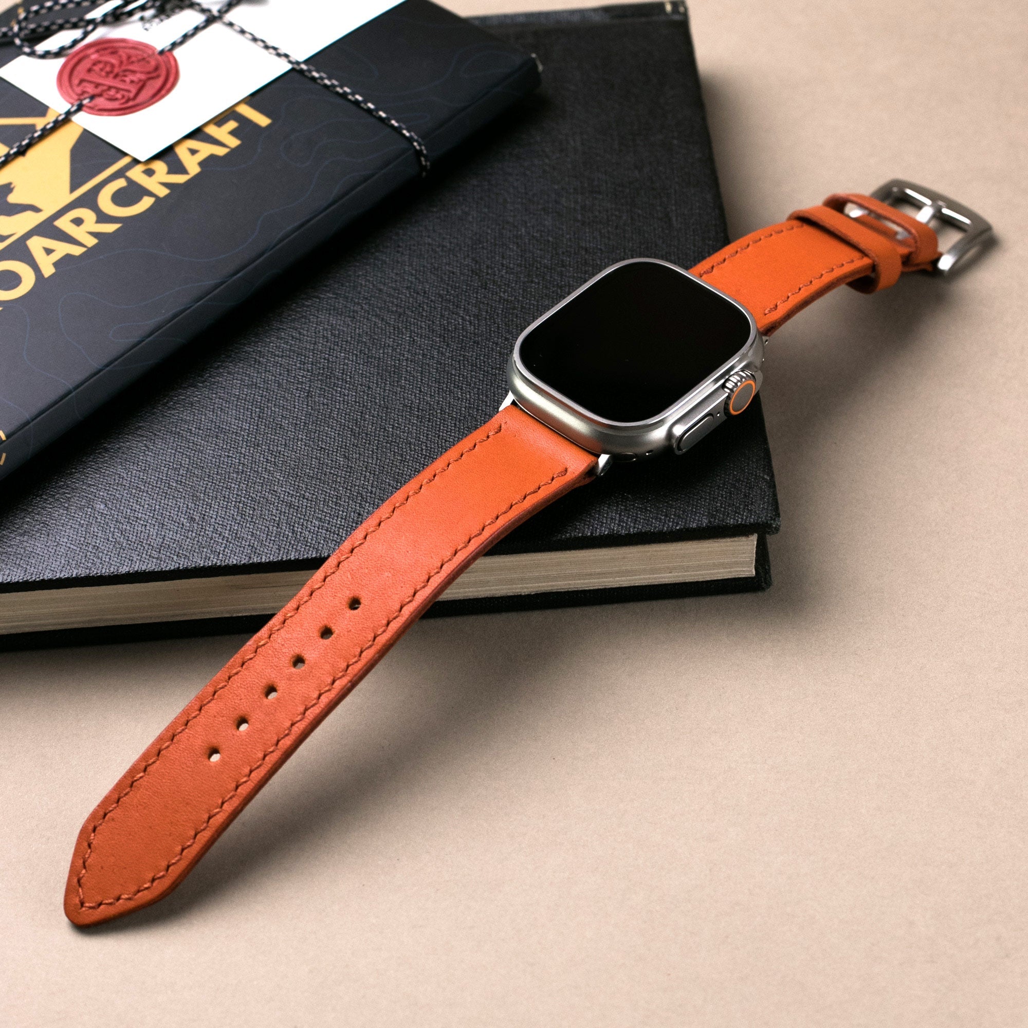 Veg-Tan Leather Apple Watch Strap - Orange