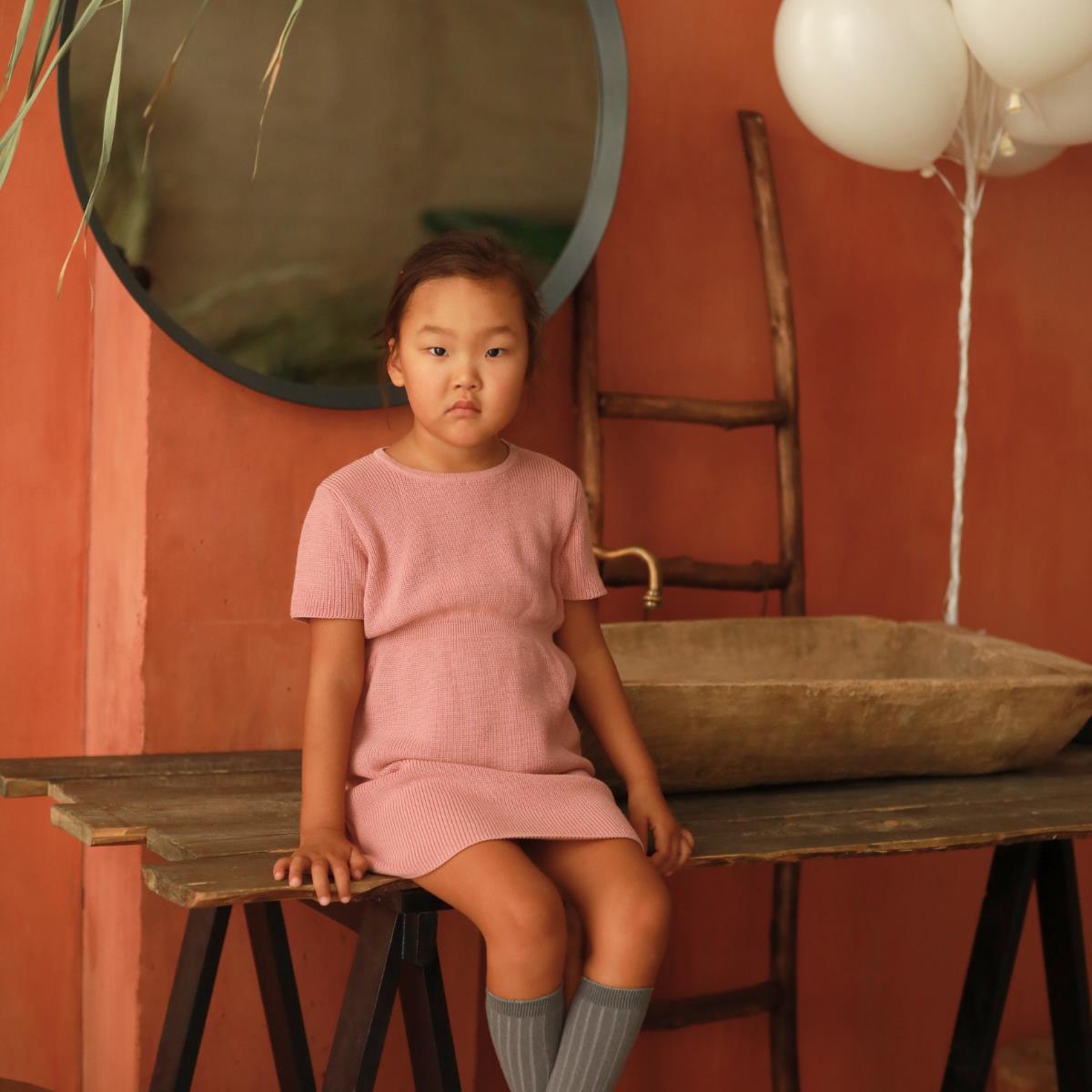 Organic Cotton Baby and Kids Knitted Dress Pink - EFENDINA PAZAR - BABOO - 8682291520393