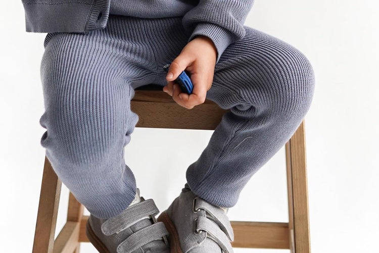 Organic Cotton Baby and Kids Knitted Pants Leggings Blue - EFENDINA PAZAR - BABOO - 8682291519045