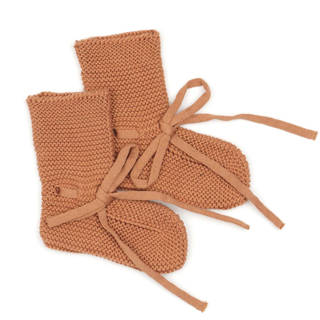 Organic Cotton Baby Booties Brown - EFENDINA PAZAR - BABOO - 8682291520867