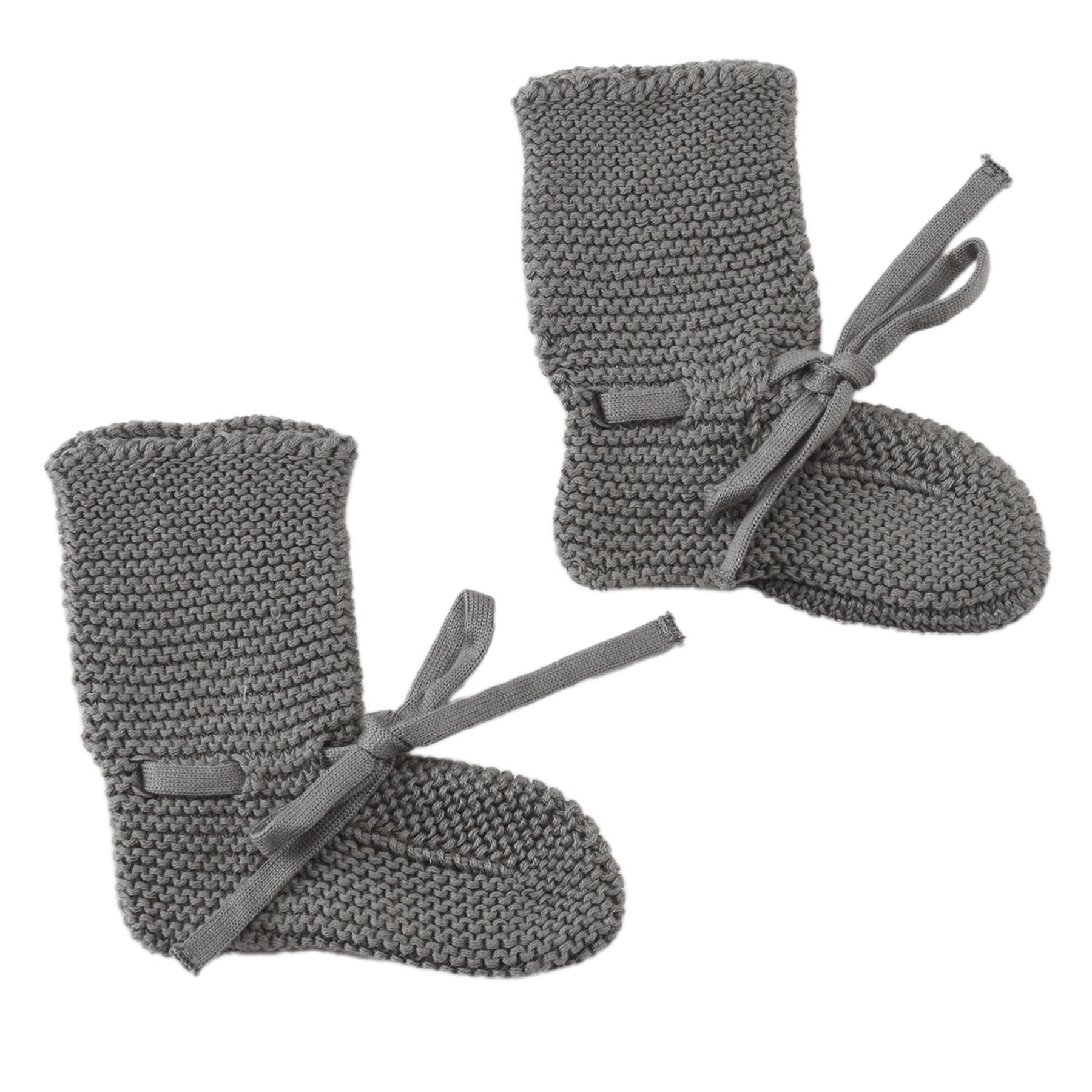 Organic Cotton Baby Booties Gray - EFENDINA PAZAR - BABOO - 8691810001008