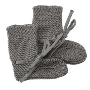Organic Cotton Baby Booties Gray - EFENDINA PAZAR - BABOO - 8691810001008