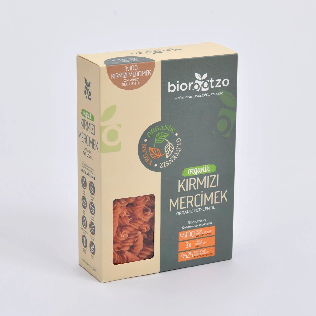 Organic Gluten - Free and Vegan Artisan Bronze Mold Red Lentil Fusilli 200 g - EFENDINA PAZAR - BIOROOTZO - 