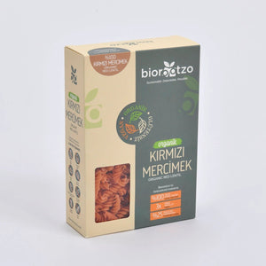Organic Gluten - Free and Vegan Artisan Bronze Mold Red Lentil Fusilli 200 g - EFENDINA PAZAR - BIOROOTZO - 