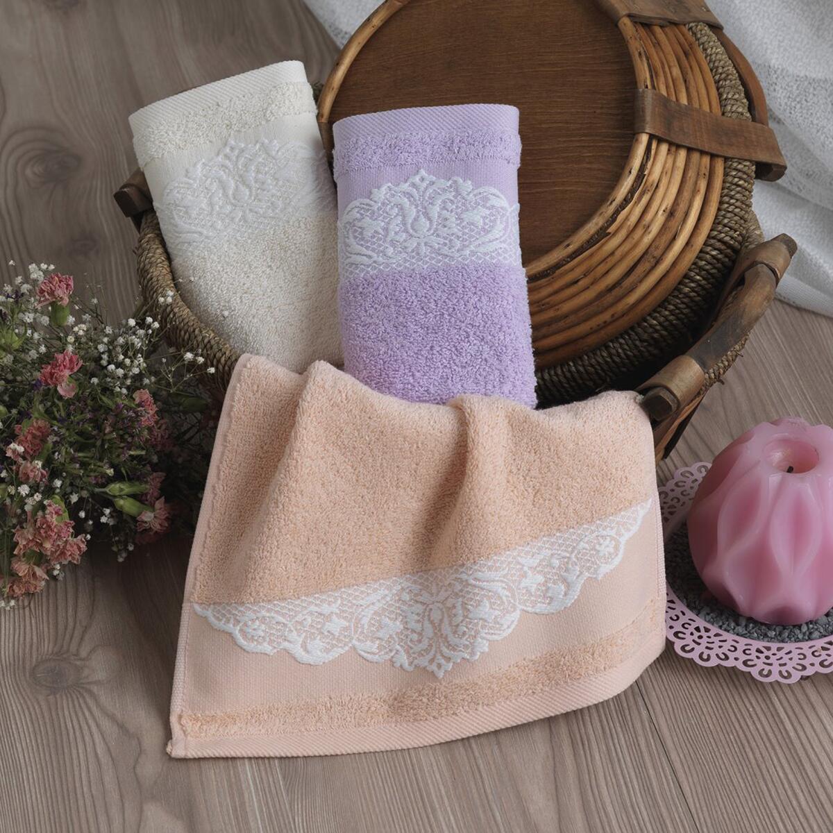 Cotton Elissa Towel 30X50 Set of 3 (Cream-Salmon-Lilac)