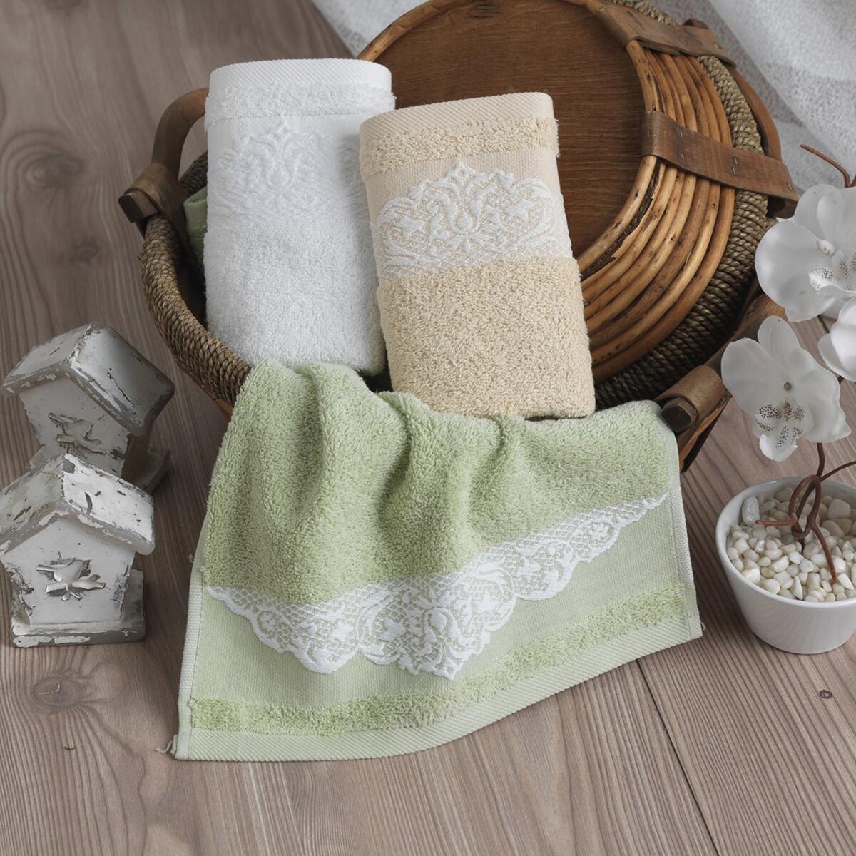 Cotton Elissa Towel 30X50 Set of 3 (Cream-Green-Yellow)