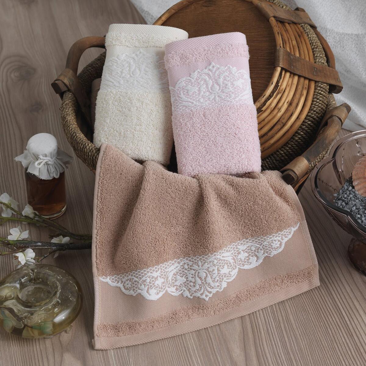Cotton Elissa Towel Set of 3 (Powder-Cream-Beige)