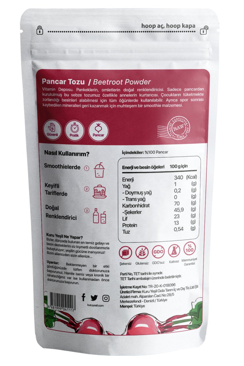 Kuru Yeşil Local Beetroot Powder Local Onion Powder 100 g