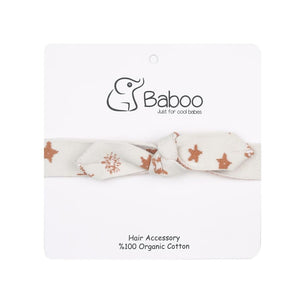 Patterned Organic Cotton Baby and Children Knitted Hair Band Cream - EFENDINA PAZAR - BABOO - 8691810002784