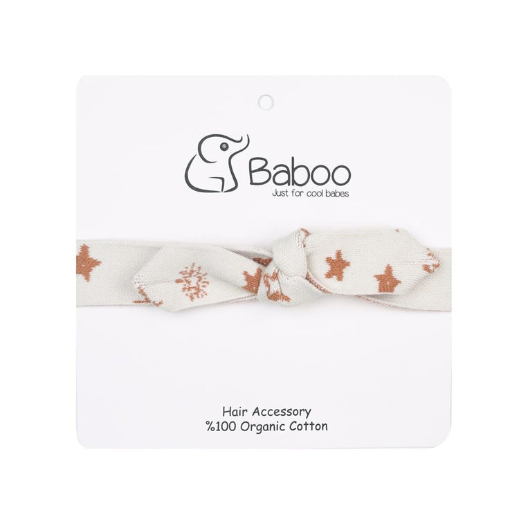 Patterned Organic Cotton Baby and Children Knitted Hair Band Cream - EFENDINA PAZAR - BABOO - 8691810002784