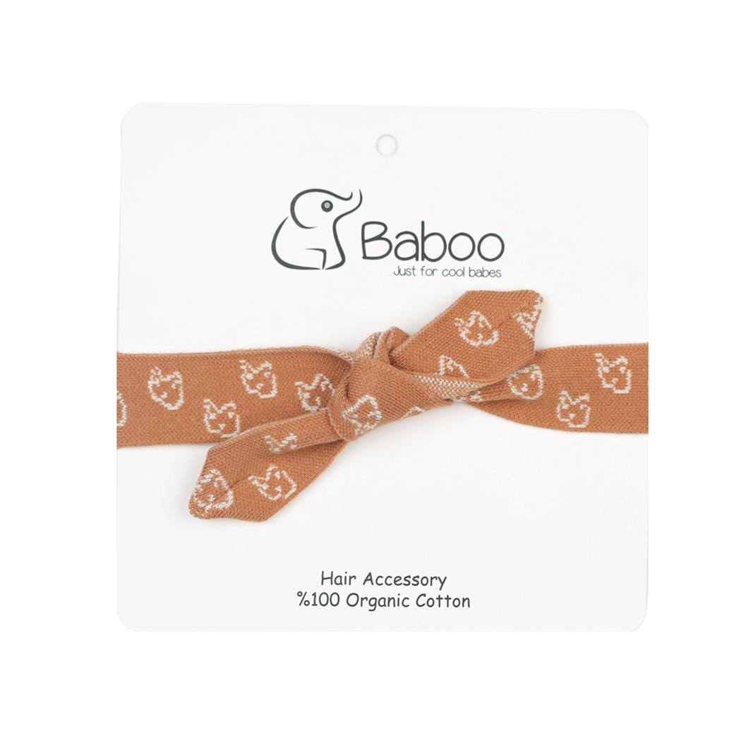 Patterned Organic Cotton Baby and Kids Knitted Hair Band Brown - EFENDINA PAZAR - BABOO - 8691810002814