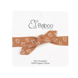 Patterned Organic Cotton Baby and Kids Knitted Hair Band Brown - EFENDINA PAZAR - BABOO - 8691810002814
