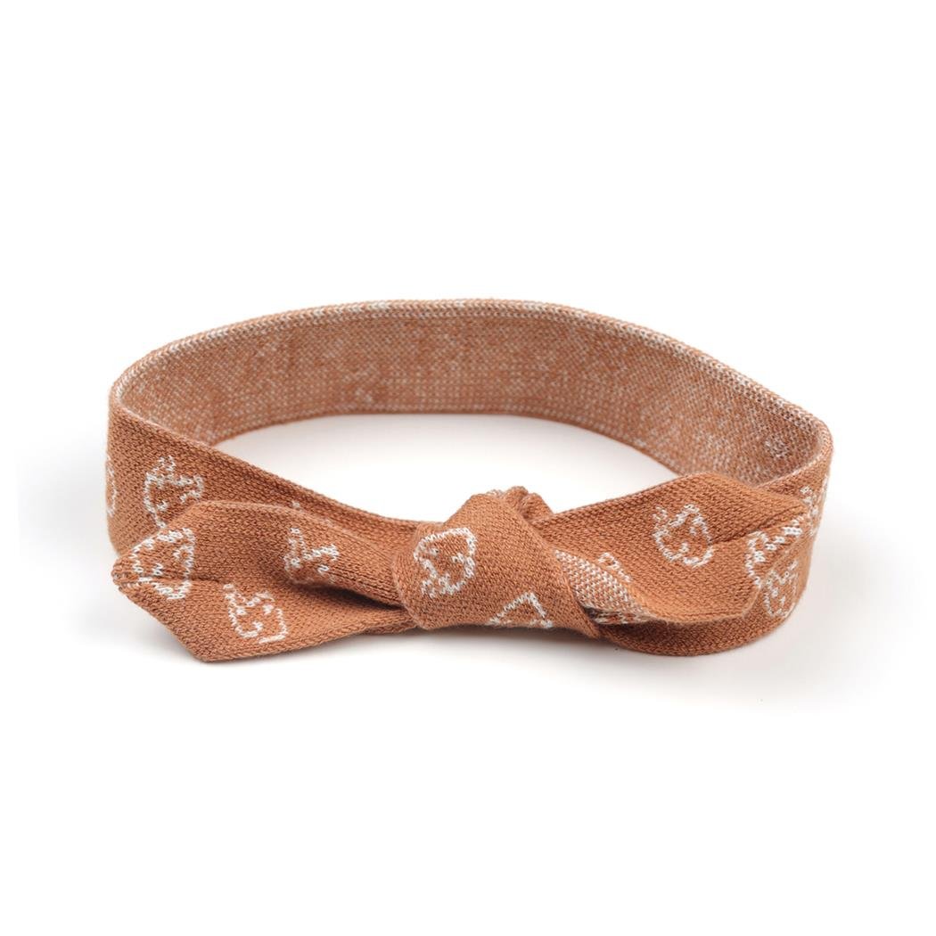 Patterned Organic Cotton Baby and Kids Knitted Hair Band Brown - EFENDINA PAZAR - BABOO - 8691810002814