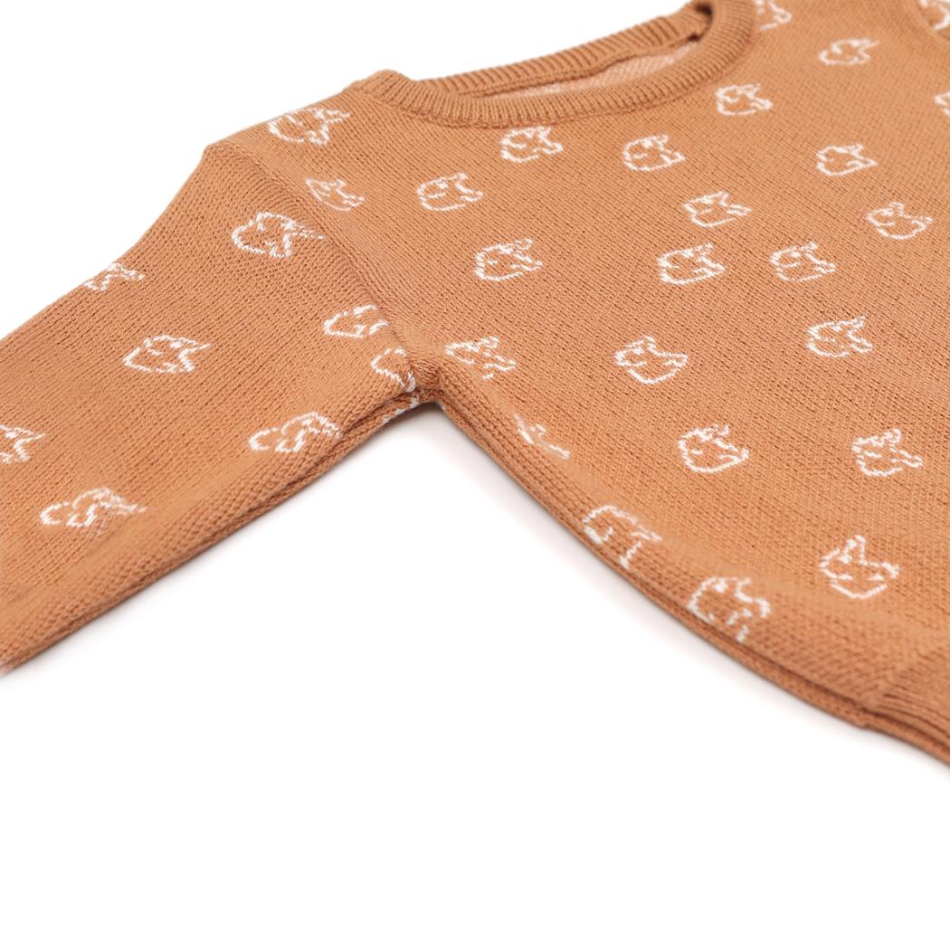 Patterned Organic Cotton Baby and Kids Sweater Brown - EFENDINA PAZAR - BABOO - 8682291519205