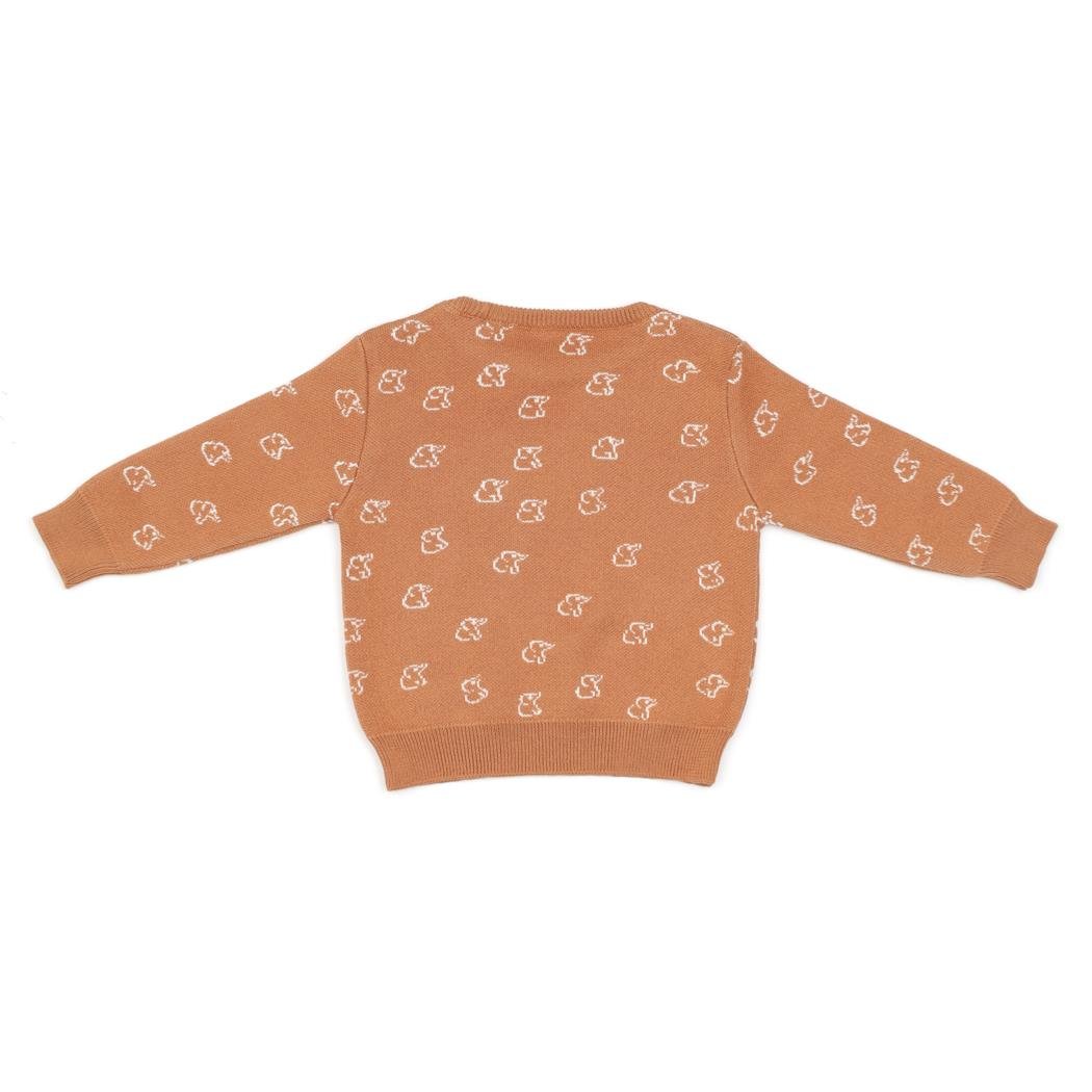 Patterned Organic Cotton Baby and Kids Sweater Brown - EFENDINA PAZAR - BABOO - 8682291519205