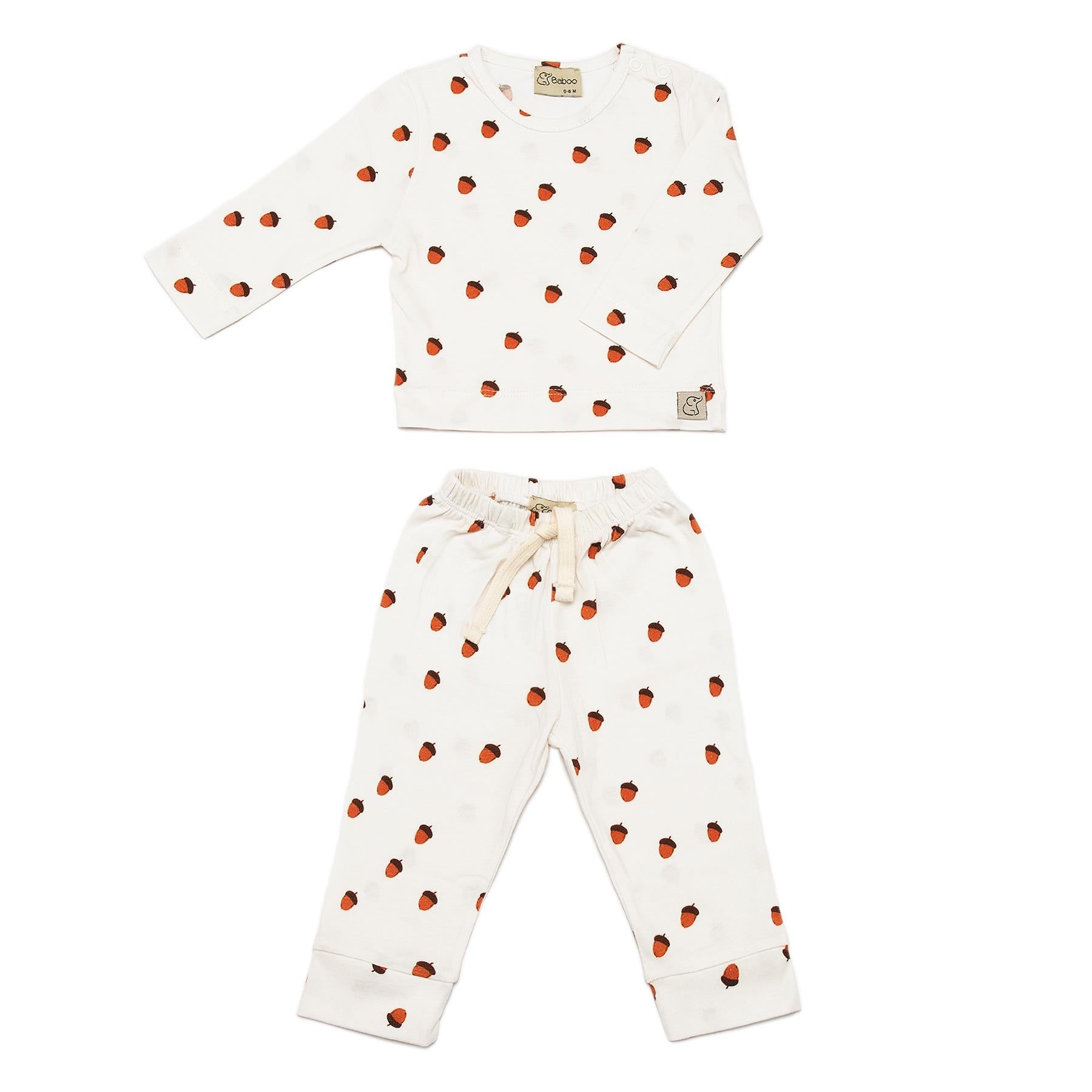 Patterned Organic Cotton Fabric Baby and Child Bottom and Top Set Cream - EFENDINA PAZAR - BABOO - 8691810021600