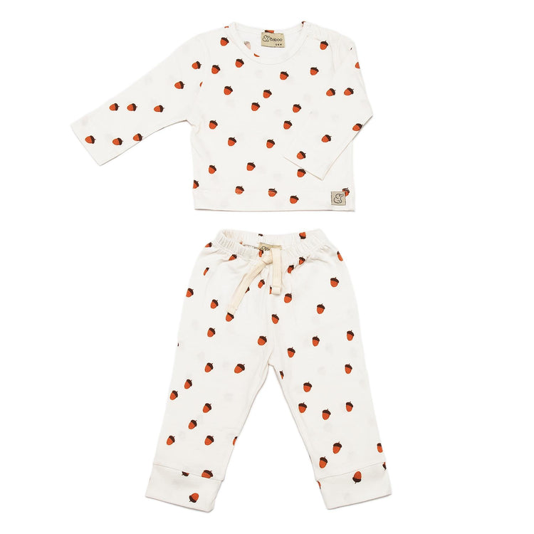 Patterned Organic Cotton Fabric Baby and Child Bottom and Top Set Cream - EFENDINA PAZAR - BABOO - 8691810021600