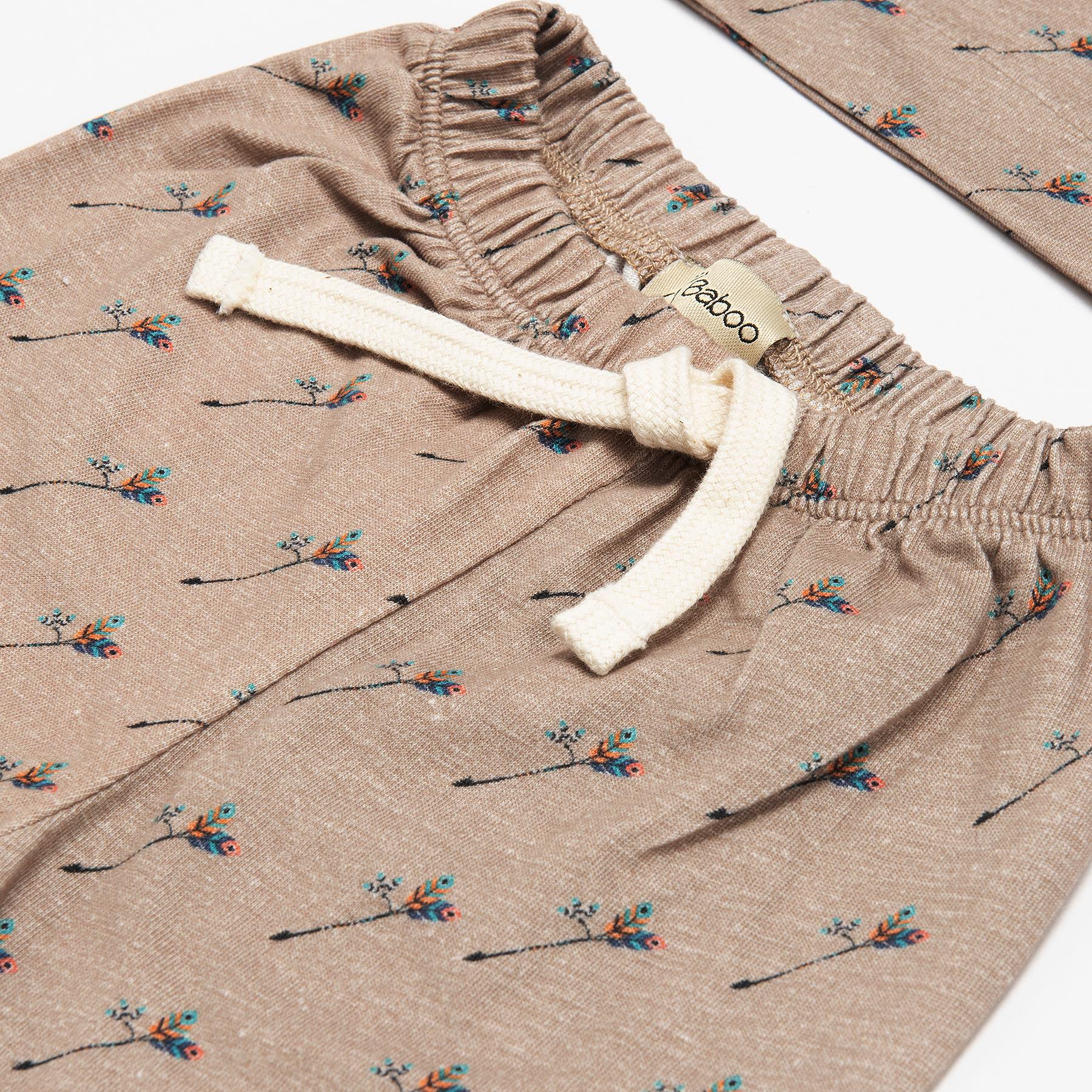 Patterned Organic Cotton Fabric Baby and Kids Bottom and Top Set Brown - EFENDINA PAZAR - BABOO - 8691810022546