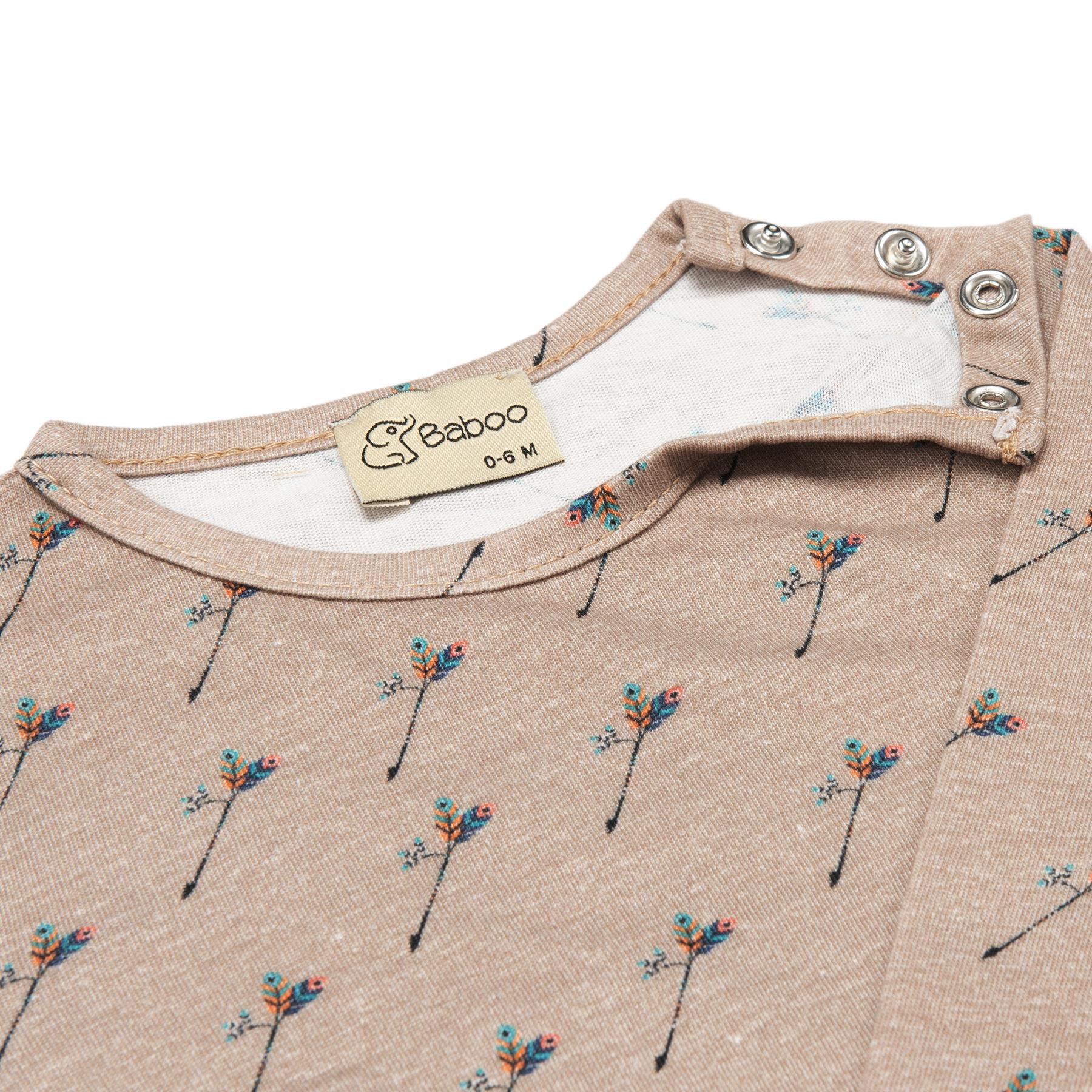 Patterned Organic Cotton Fabric Baby and Kids Bottom and Top Set Brown - EFENDINA PAZAR - BABOO - 8691810022546