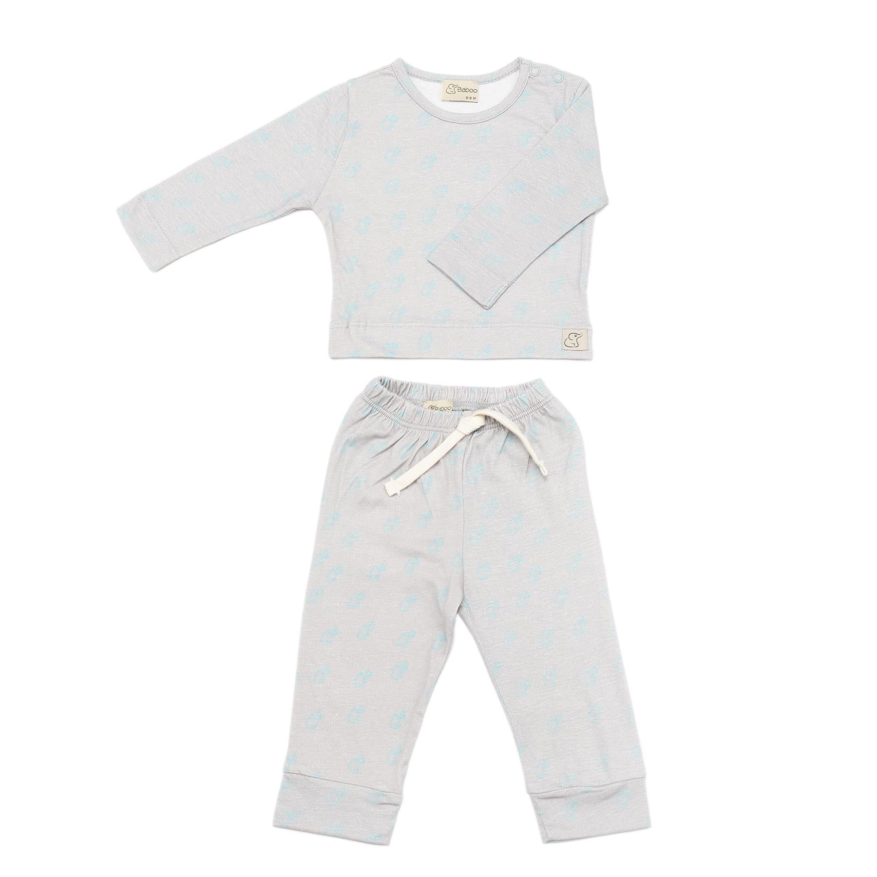 Patterned Organic Cotton Fabric Baby and Kids Bottom and Top Set Gray - EFENDINA PAZAR - BABOO - 8691810022829