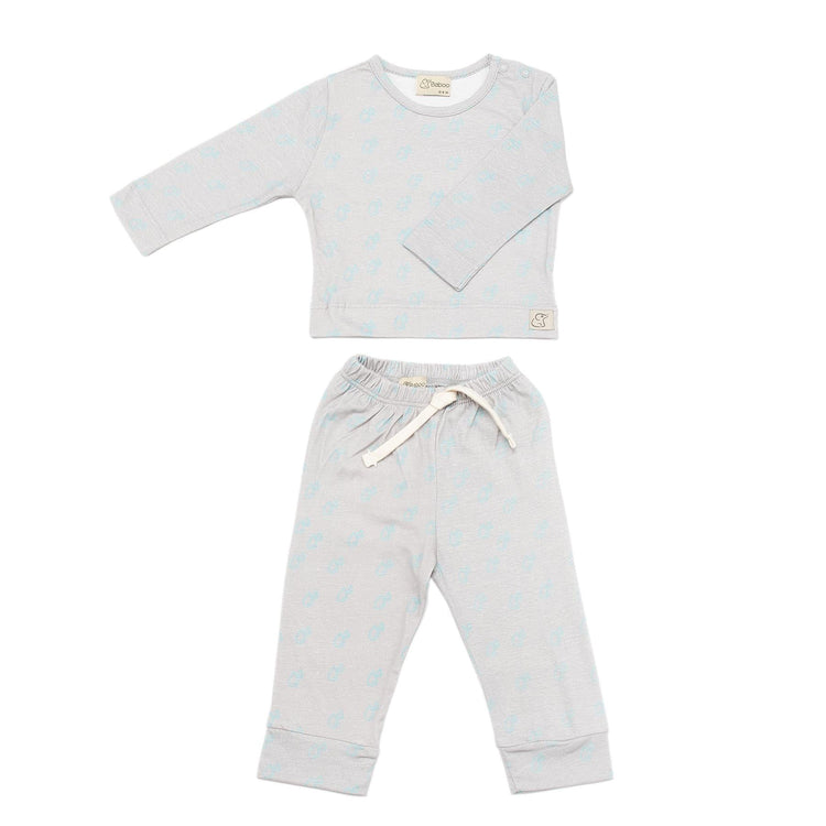 Patterned Organic Cotton Fabric Baby and Kids Bottom and Top Set Gray - EFENDINA PAZAR - BABOO - 8691810022829
