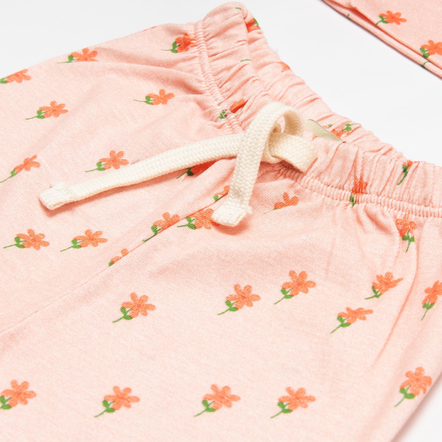 Patterned Organic Cotton Fabric Baby and Kids Bottom and Top Set Pink - EFENDINA PAZAR - BABOO - 8691810021990