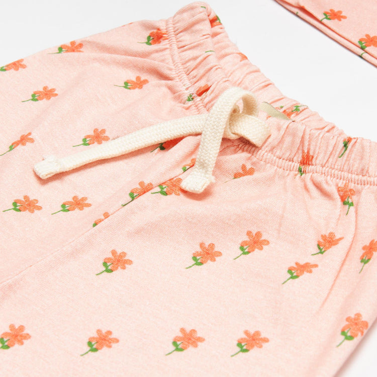 Patterned Organic Cotton Fabric Baby and Kids Bottom and Top Set Pink - EFENDINA PAZAR - BABOO - 8691810021990