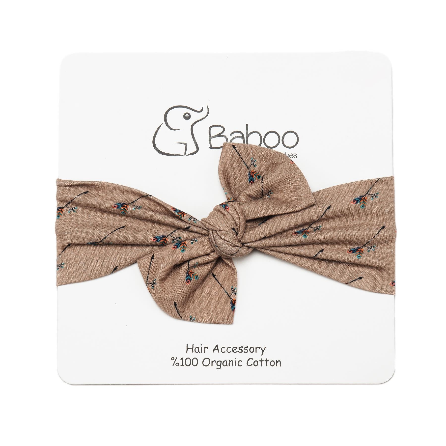 Patterned Organic Cotton Fabric Baby Hair Band Brown - EFENDINA PAZAR - BABOO - 8691810002388