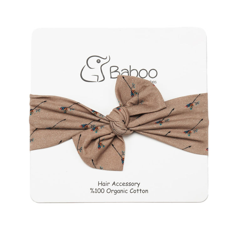 Patterned Organic Cotton Fabric Baby Hair Band Brown - EFENDINA PAZAR - BABOO - 8691810002388