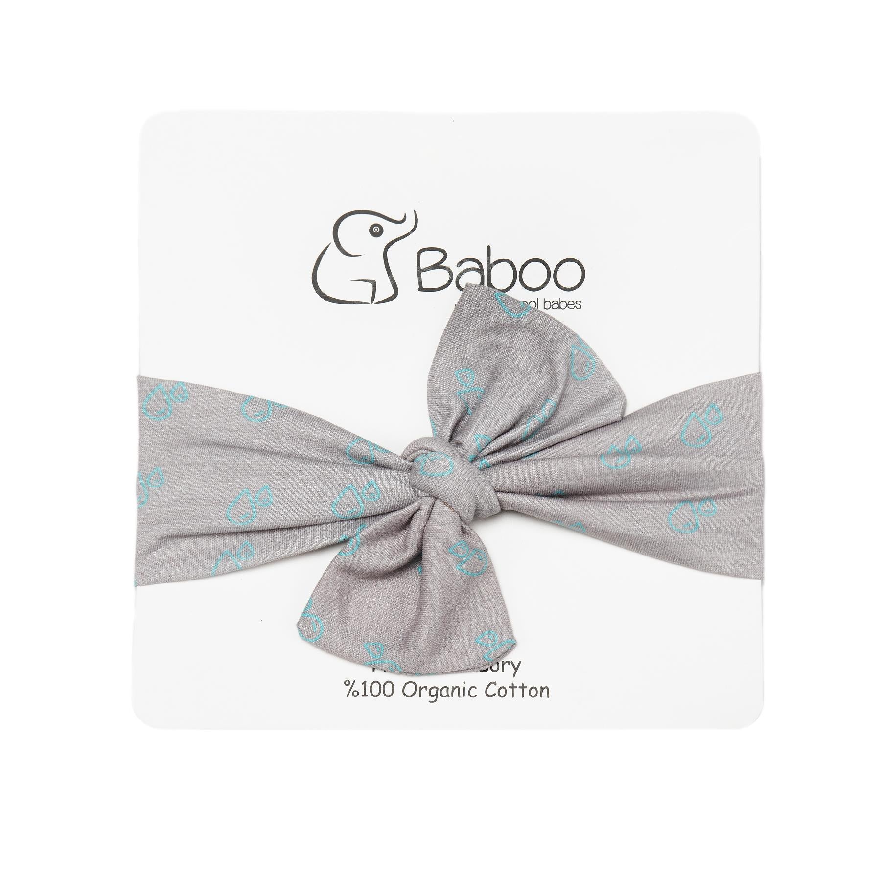 Patterned Organic Cotton Fabric Baby Hair Band Gray - EFENDINA PAZAR - BABOO - 8691810002395