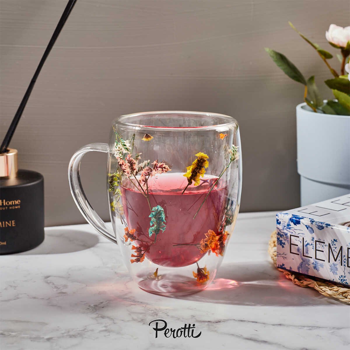 Perotti Double Flower Walled Mug 350 ml - EFENDINA PAZAR - PEROTTI - 8680530411051