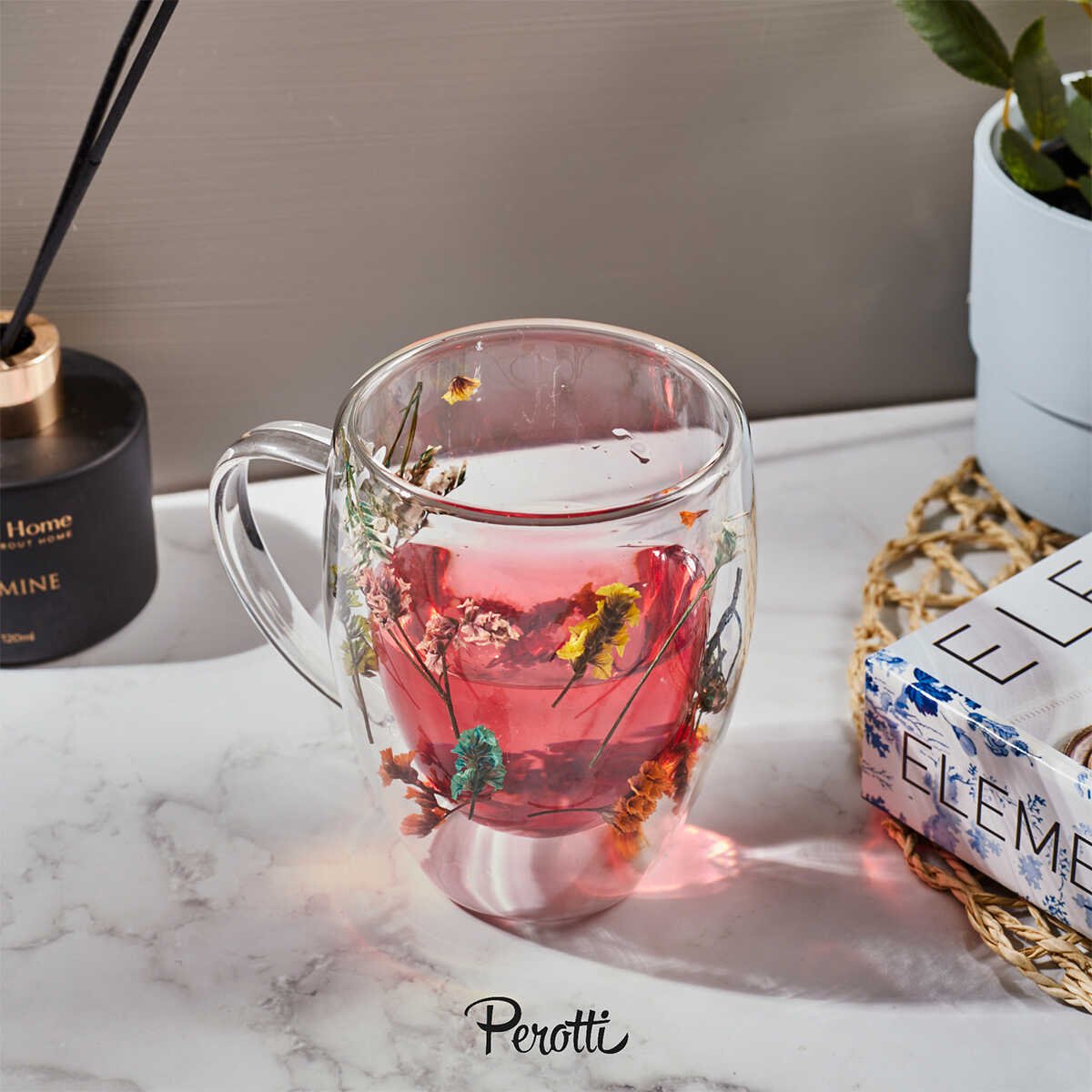 Perotti Double Flower Walled Mug 350 ml - EFENDINA PAZAR - PEROTTI - 8680530411051