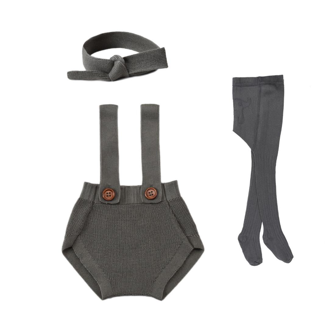 Plain Underpants Overalls Hair Band Socks Gift Set Gray - EFENDINA PAZAR - BABOO - 8691810009721