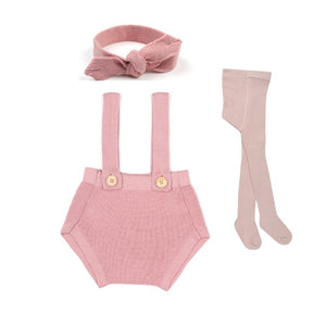Plain Underpants Overalls Hair Band Socks Gift Set Pink - EFENDINA PAZAR - BABOO - 8691810008557